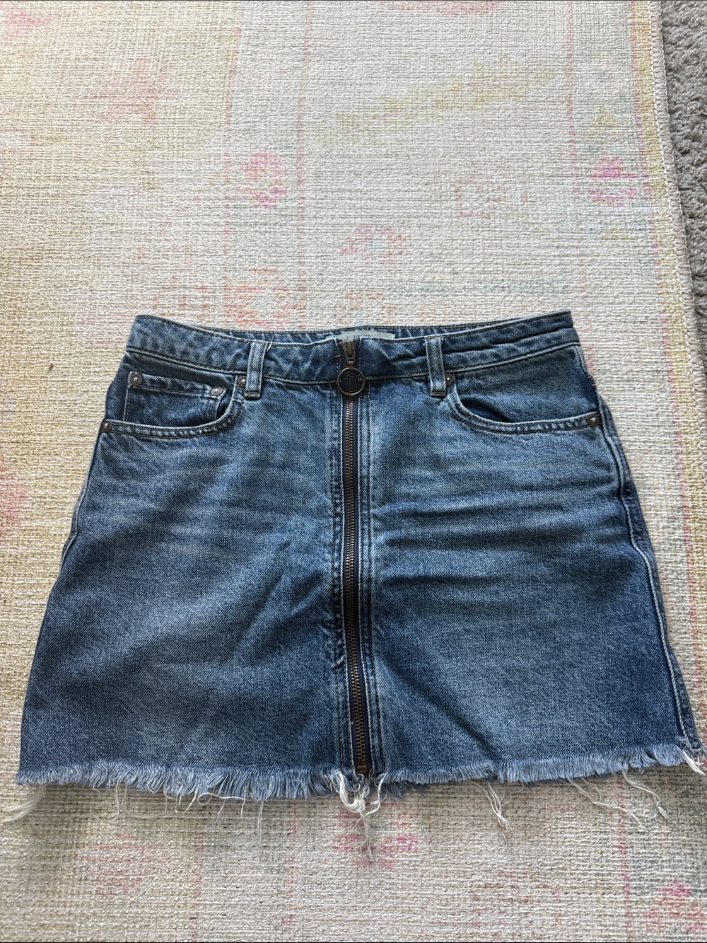 Free People Blue Front-Zip Denim Mini Skirt